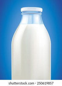 fresh milk in bottle on blue background