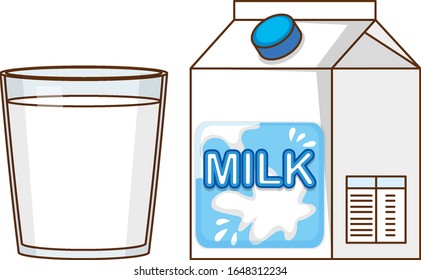 Fresh milk in box and glass on white background illustration