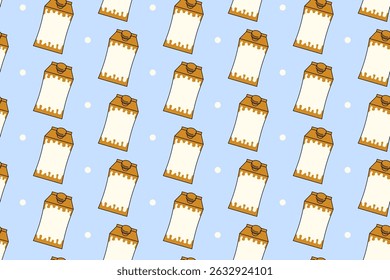 fresh milk box with light illustration colorful seamless pattern on blue background. box of milks doodle seamless pattern background for dairy product, farm, grocery, health drink, cafes