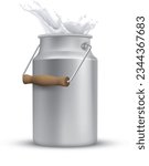 Fresh of Milk cans with splashed on white background with white background. Vector Illustration for Packaging Design.