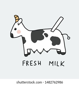 Fresh milk from cow cartoon vector illustration doodle style