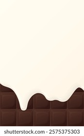 Fresh milk dropping on milk chocolate bar vertical background graphic illustration.