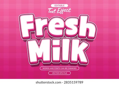 Fresh milk editable text effect with pink cartoon text style