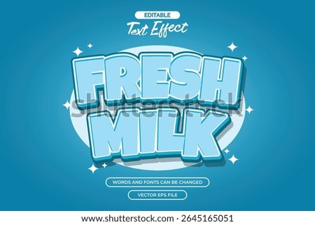 Fresh milk editable text effect with 3d blue cartoon text style