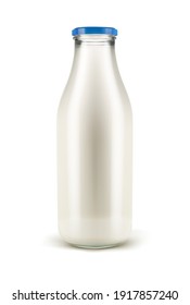 Fresh Milk In A Glass Bottle. Vector Illustration.