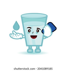 fresh milk glass cartoon character with mobile phone. illustration flat style. Suitable for milk and drink product promotion, prints design, children t shirt etc. design template vector