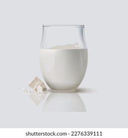 leche fresca en el vector de vidrio 3d ilustración realista. Ilustración 3D