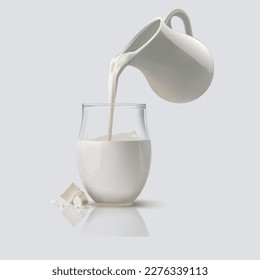 fresh milk in the glass vector 3d realistic illustration. 3D Illustration