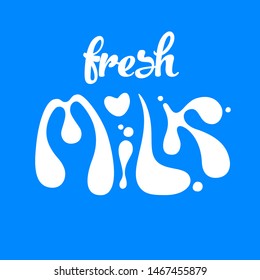 Fresh milk logo design template. Milk hand written lettering logo, label or badge. Design elements for grocery, farm,  store, packaging and advertising.