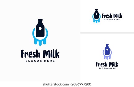 Diseños del logotipo de la leche fresca vectorial concepto vectorial, plantilla del logotipo de la leche saludable ilustración vectorial