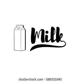 Fresh milk packaging container. Badge or label design template. Vector illustration