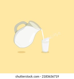 Fresh milk is poured into a glass. The concept of healthy food. Vector illustration