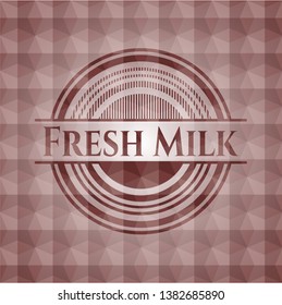 Fresh Milk red seamless emblem with geometric pattern.