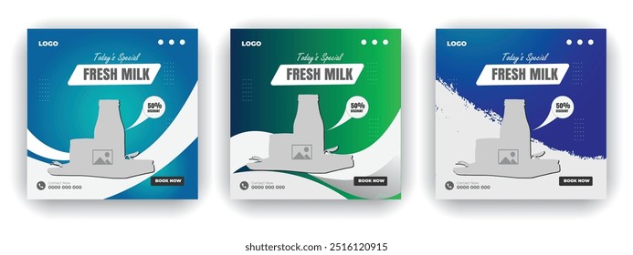 Fresh milk social media post design template