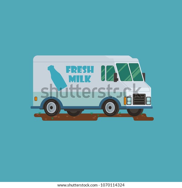 Fresh\
milk truck illustration. Milk delivery\
service.