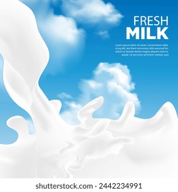 Fresh milk and world milk day illustration with blue sky and cloud vector