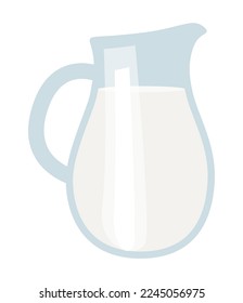 Fresh milk or yogurt drinks in transparent glass jug. Dairy products. Vector illustration isolated design