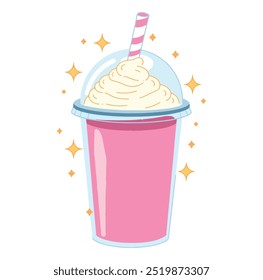 Milkshake fresco, ícone de desenho animado de um produto láteo. Ilustração vetorial ideal para menus de sobremesa, projetos relacionados à comida e materiais promocionais. Perfeito para temas doces e refrescantes.