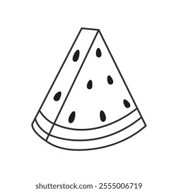 Fresh and minimal watermelon slice in line art style. Outline watermelon segment
