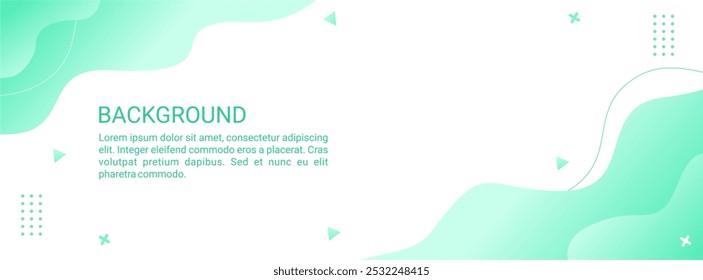Fresh Mint Green Banner abstrato com formas onduladas, elementos geométricos, e Lorem Ipsum Texto para design moderno da web e cabeçalhos de mídia social