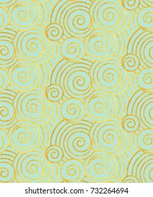 Fresh mint oriental seamless vector ornament with golden foil and light green colors, repeating Asian ornament in trendy colors