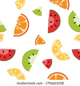 Fresh mix of fruit pattern. Seamless vector background for fabric, wrapping paper, gift paper, decoration and ornament.