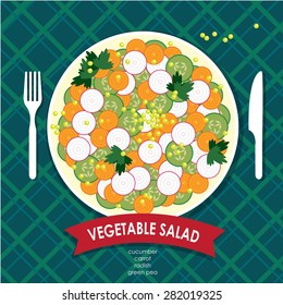 Fresh mixed salad with sliced vegetables in dish