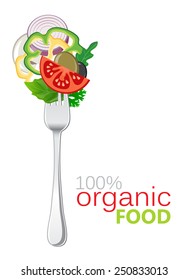 Fresh mixed vegetables on fork
