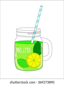 Fresh Mojito with Lemon and Mint.  Vector Illustration EPS10