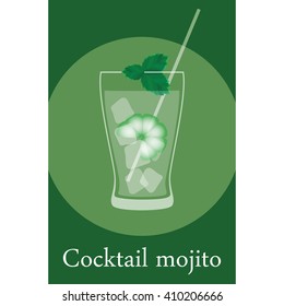 Fresh mojito with lime and green mint leaves in stylized glass with signs
