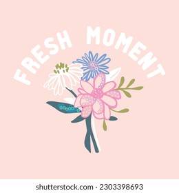 Fresh moment.Summer floral t-shirt design.Soft floral texture.Vector illustration design for fashion fabrics, textile graphics, print.