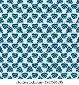 Fresh mood floral seamless pattern vector. Blue and green striped tropical leaves calm mood pattern vector. Perfect for sheet sets, dinner napkins, clothes and more