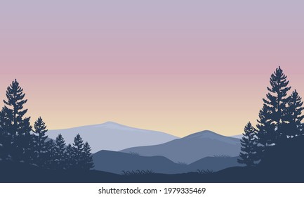 A fresh morning atmosphere with great mountain views at sunrise. Vector illustration of a city