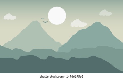Fresh Morning Landscape with mountains 