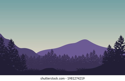 Fresh mornings in the countryside with stunning mountain views. Vector illustration of a city