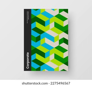 Fresh mosaic hexagons brochure illustration. Colorful company cover A4 design vector concept.