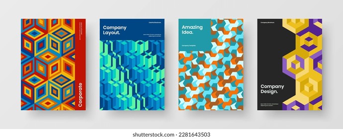 Composición del folleto sobre hexágonos de mosaico fresco. Colección de ilustraciones de diseño de vectores de volante Vivid.