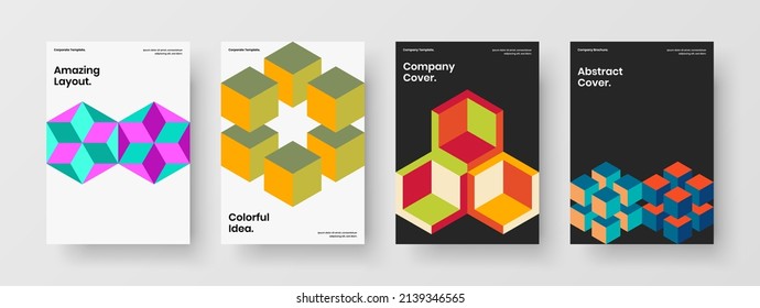 Fresh mosaic hexagons corporate brochure illustration collection. Trendy presentation vector design layout bundle.