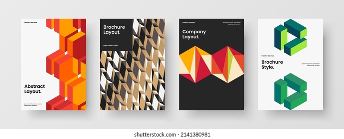 Frische Mosaikhexagons Flyer-Template-Bundle. mehrfarbiger Cover-Design, Vektorkonzept-Set.