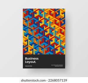 Fresh mosaic hexagons front page layout. Creative company brochure vector design illustration.