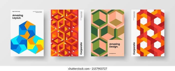 Fresh mosaic pattern annual report template set. Clean catalog cover design vector concept collection.