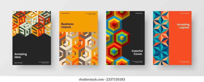 Fresh mosaic pattern annual report template bundle. Creative magazine cover A4 vector design illustration set.