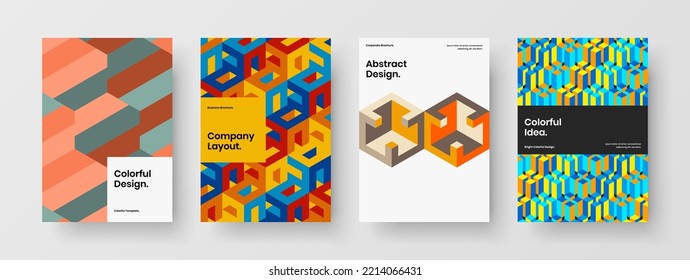 Fresh mosaic pattern book cover layout set. Premium corporate identity vector design illustration bundle.