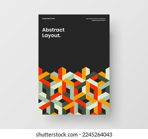 Fresh mosaic pattern book cover concept. Unique handbill vector design layout.