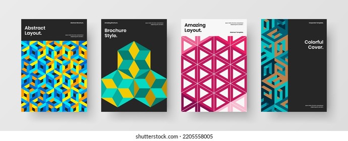 Colección de ilustraciones de identidad de la compañía de patrones de mosaico frescos. Conjunto de concepto del vector de diseño de la tarjeta postal A4.