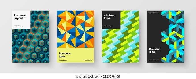 Fresh mosaic pattern corporate brochure illustration set. Amazing postcard A4 design vector layout composition.