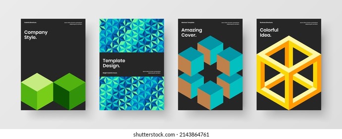Fresh mosaic shapes flyer illustration bundle. Unique book cover vector design template set.