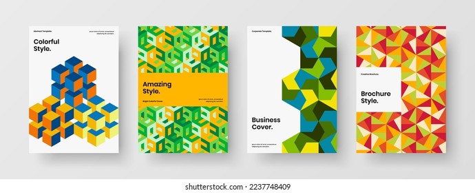 Fresh mosaic shapes front page concept collection. Amazing poster A4 design vector illustration bundle.