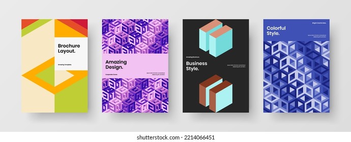 Fresh mosaic tiles catalog cover layout bundle. Abstract presentation design vector concept set.