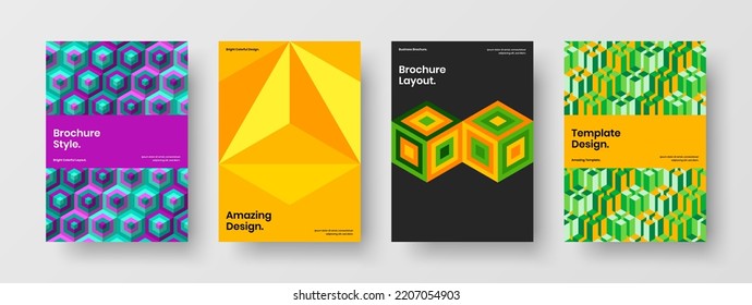 Fresh mosaic tiles company brochure template bundle. Vivid magazine cover A4 design vector layout composition.